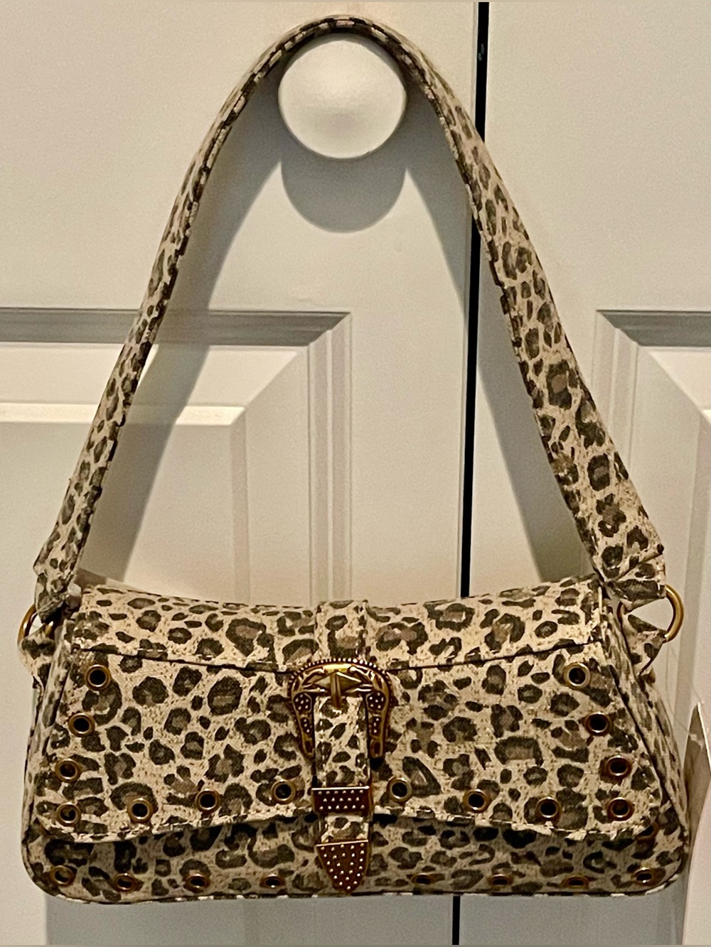 Betsey Johnson Western Leopard Print Shoulder Bag with Gold Buckle